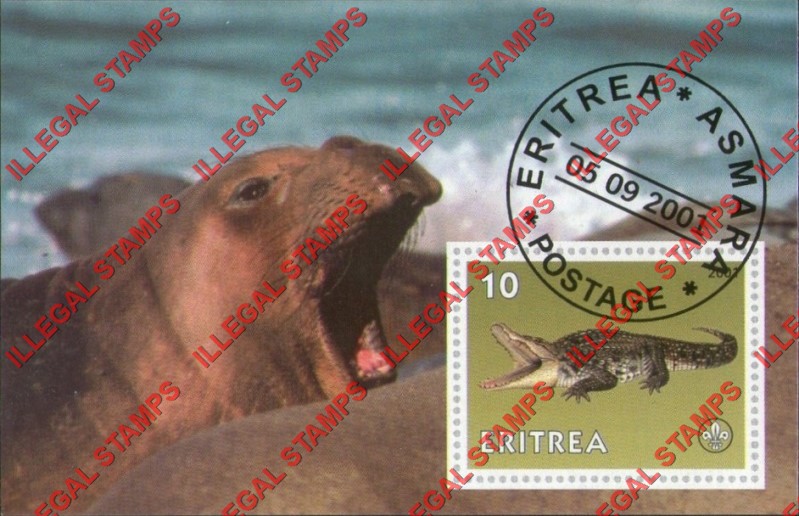 Eritrea 2001 Crocodile Sea Lion Counterfeit Illegal Stamp Souvenir Sheet of 1 Eritrea 2001 Crocodile Sea Lion Counterfeit Illegal Stamp Souvenir Sheet of 1